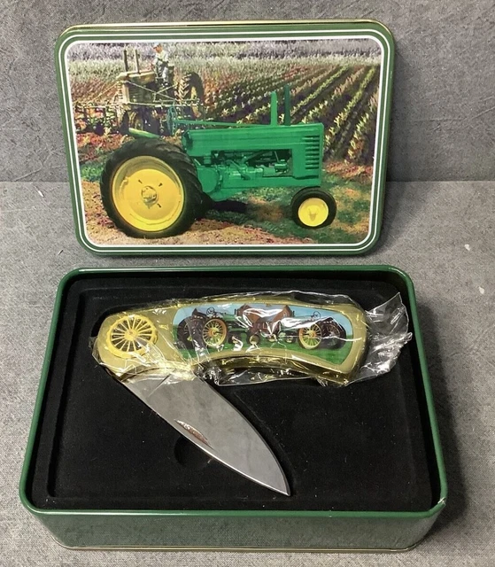 John Deere Tractor Pocket Knife with JD Tin Case