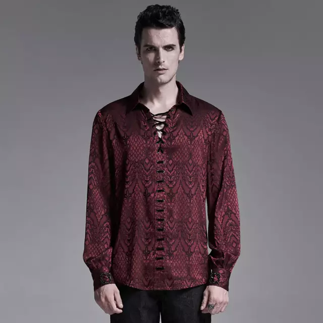 Punk Rave Men's Steampunk Gothic Victorian Vampire Red Jacquard Shirt