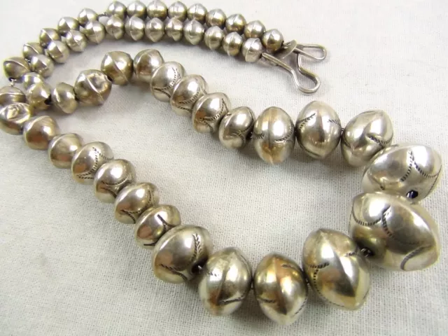 36g 17.5" Signed Stamped Navajo Pearls Sterling Saucer Beads Necklace Native