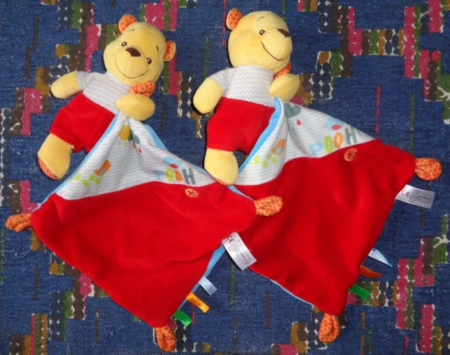 4Pa/ Lot De 2 Doudou Mouchoir Disney Nicotoy  Winnie Rouge Bleu Pooh Oiseau Kom9