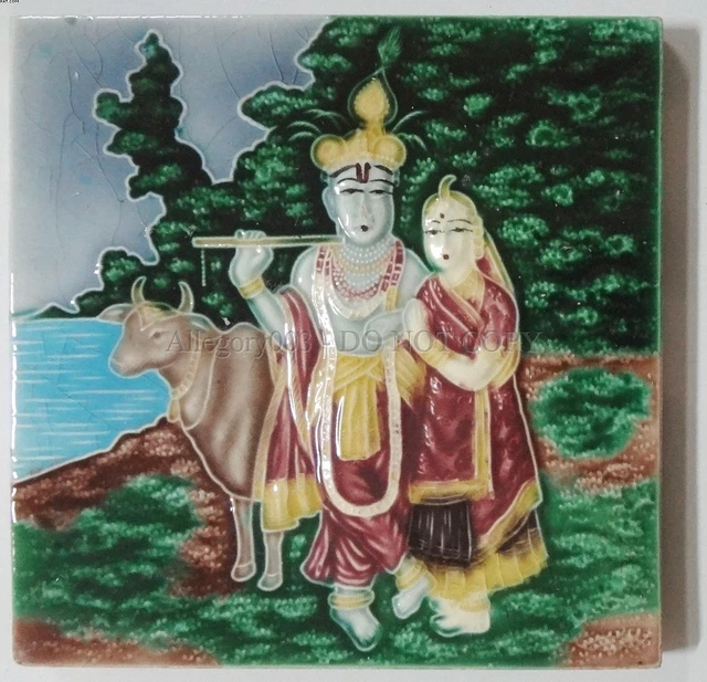 Majolica Tile RADHA KRISHNA COW 6in x 6in Japan (51954)