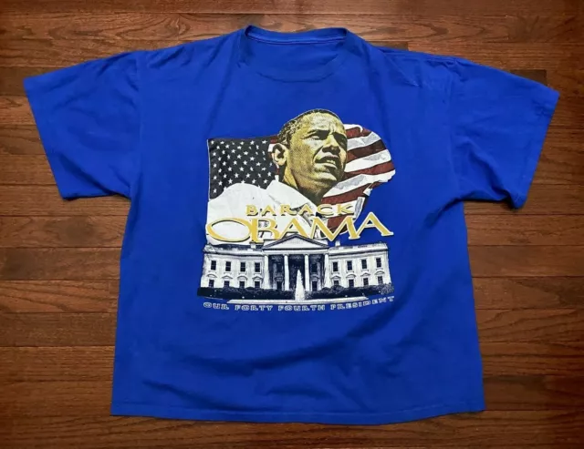 BARACK OBAMA T SHIRT MENS 2XL XXL 44th PRESIDENT UNITED STATES OF AMERICA BLUE v