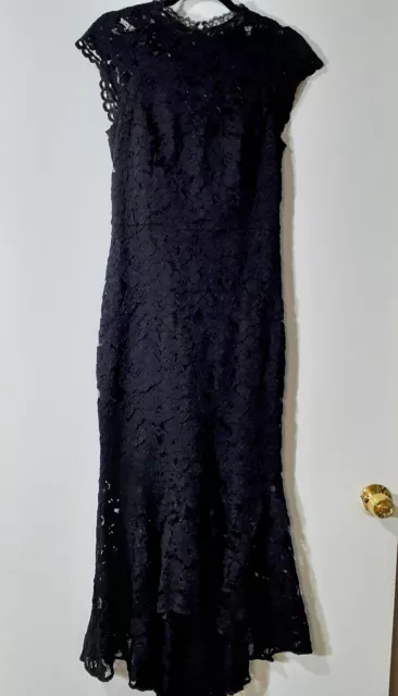 Shoshanna Midnight Lace Mermaid Gown Guipure Black  Lined 30-28-34  Sz 8 57 Long