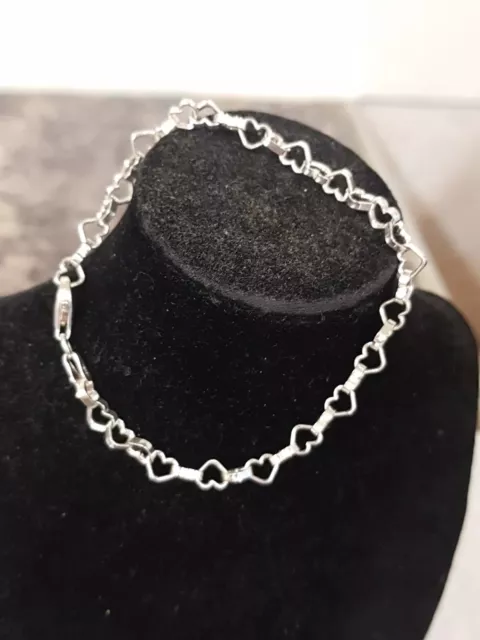 Pretty 925 Sterling Silver Heart Link Chain Bracelet Italy 7.5" 5.4g