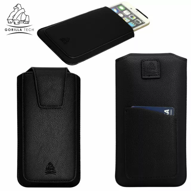 Univarsal Pull Up Pouch With Card Slot Leather Bag Sock Cover For Mobile Phone