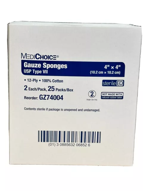 Sterile Gauze Sponges, 4x4 12-ply, 50/box, ONE CASE (24 boxes of 50 Sponges)