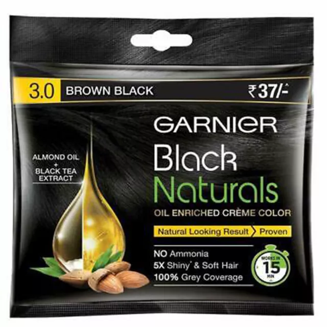 Garnier Brown Black 3.0 Hair Color Naturals Oil Enriched Creme 20ml+20gm