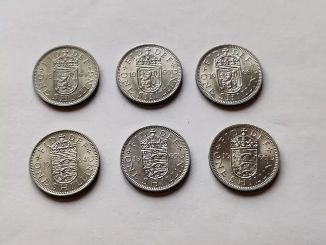 6 Queen Elizabeth II one shilling Coins - 1964-1966 - English & Scottish