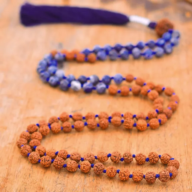 Focus Mala 8MM, Rudraksha Sodalith Mala, 108 Mala Perlen, geknotete Halskette 3