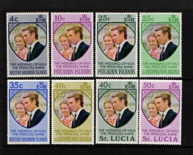 1973 Royal Wedding  . Princess Anne . St Lucia Pitcairn Is + Mint Unhinged .