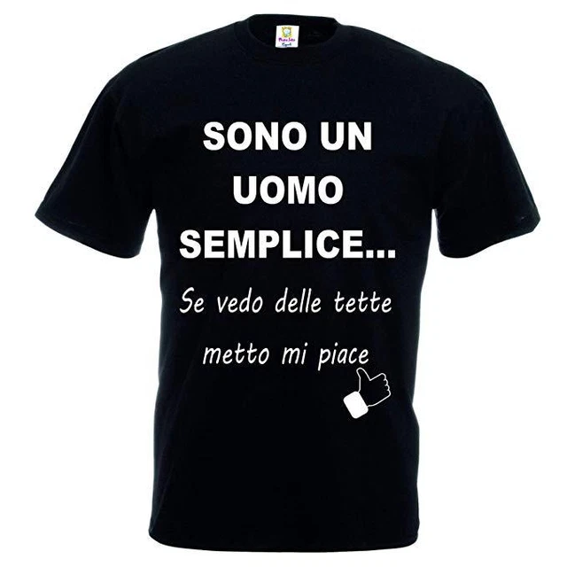 t-shirt nera uomo scritta sono un uomo semplice se vedo le tette metto mi piace