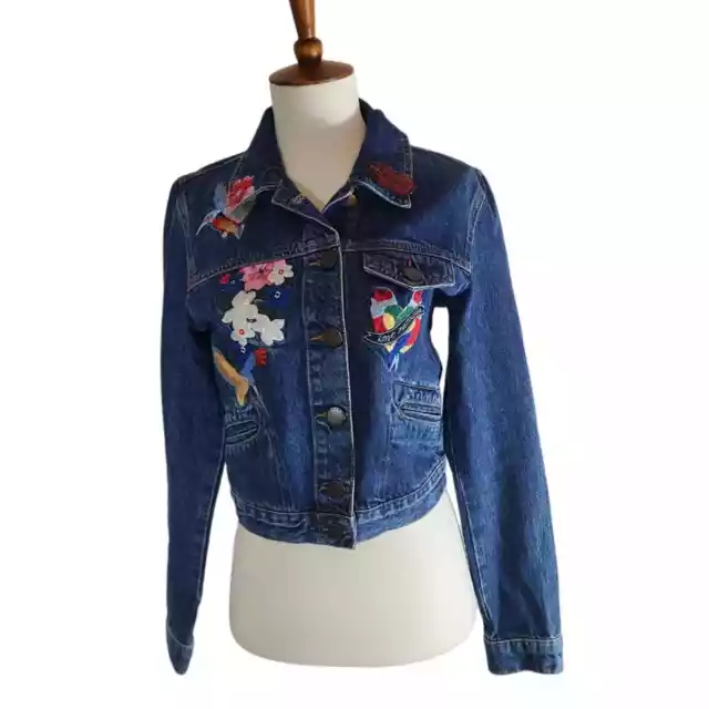 Maje Cropped Embroidered Denim Blue Jacket Small/38 Preowned