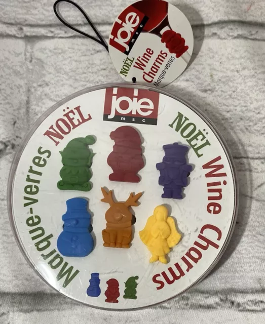 Juego de 6 dijes de vino Joie Noel: muñeco de nieve Santa reno elfo reno y ángel