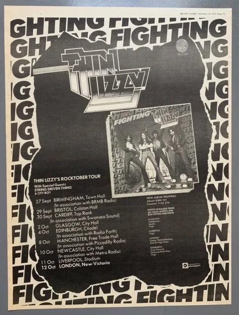 THIN LIZZY 1975 vintage POSTER ADVERT FIGHTING ROCKTOBER CONCERT TOUR