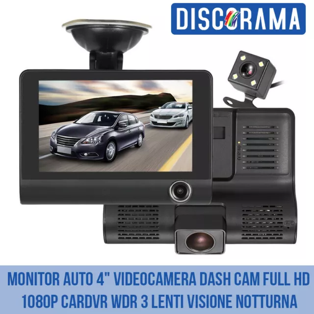 Monitor Auto 4" Videocamera Dash Cam Full Hd 1080P Cardvr Wdr 3 Lenti V Notturna