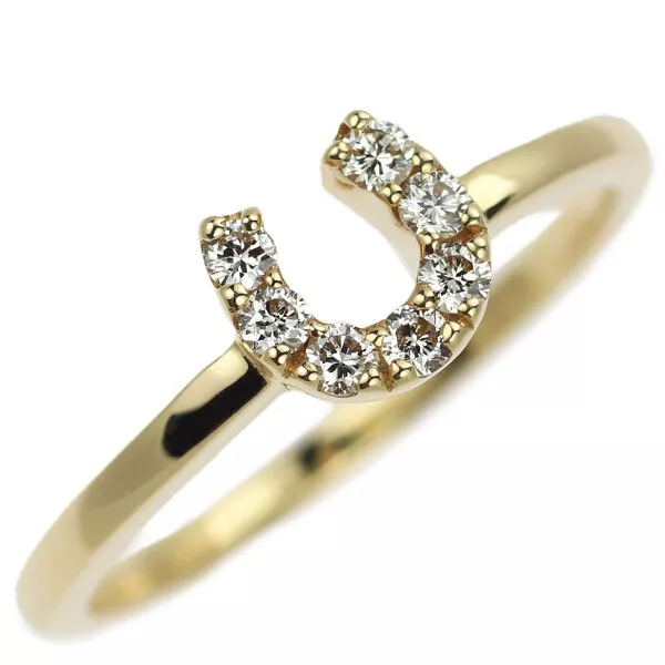 K18YG 0.10ct horseshoe diamond ring - Auth free shipping from Japan- Auth SELBY_