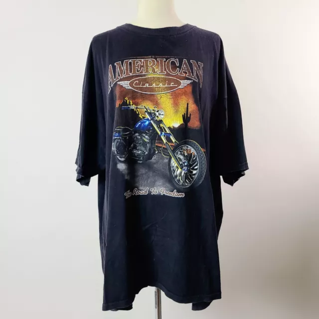 Vtg 00s Y2K American Classic Road to Freedom Motorcycle Biker T-Shirt  2XL Black