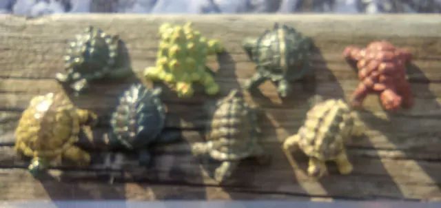 Vintage 1994 Realistic Mini Turtles Tortoise -Replica lot of 8 Rubber Plastic 1"