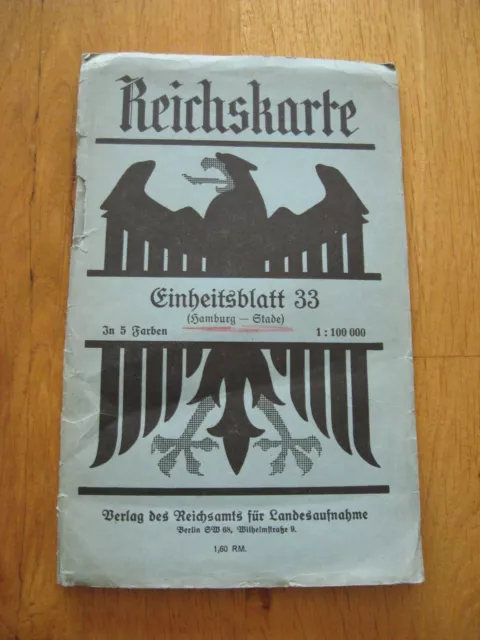 alte Landkarte Reichskarte Einheitsblatt Nr. 33 Hamburg Stade von 1937