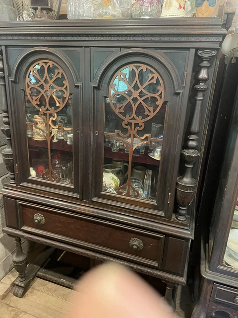 Vintage Two Door Floor Curio Cabinet 3 Shelves 68” Tall. See Desc