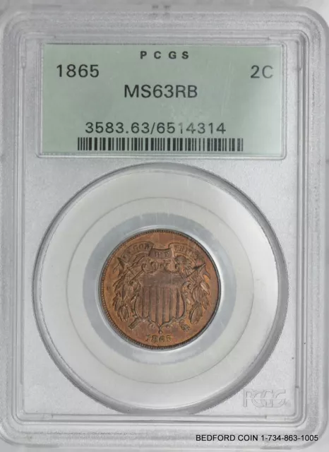 OGH PCGS MS63 RB 1865 TWO CENT PIECE 2c  (BC14)