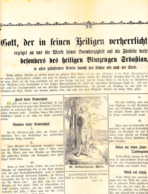 Sebastianbruderschaft Burghausen, großer Bogen vor 1900, Statuten, Abl, Zweck