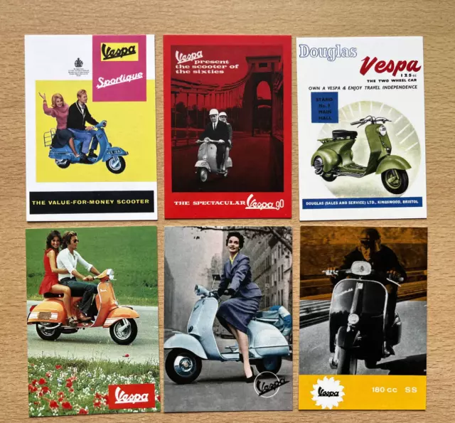 vespa golden era of scootering cards set of 6 (100x70mm)