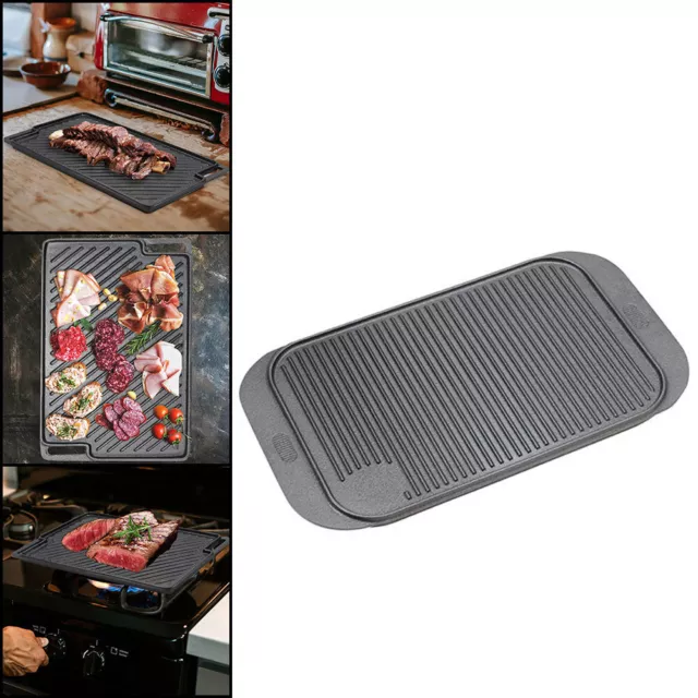 Cast Iron Griddle Hot Plate BBQ Grill Cooking Camping Hob Steak Barbecue Party 2