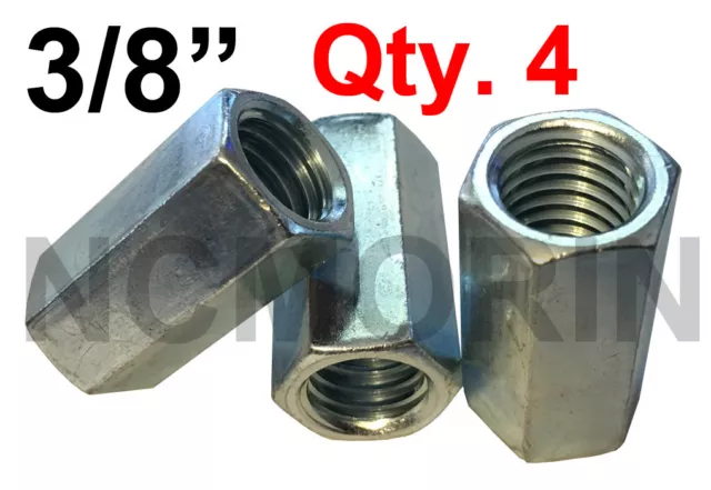 Qty 4 Hex Rod Coupling Nuts 3/8-16 x 1-1/8 Threaded Rod Connectors Zinc Coupler