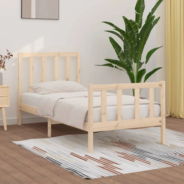BROWN SOLID PINE Wood Bed Frame 90x190 cm 3FT Single with Headboard £ ...