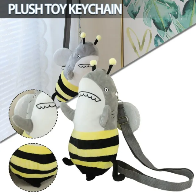 Fun Shark and Bee Keychain/Backpack Plush Toy Cute For Car Bag School Decor ~b