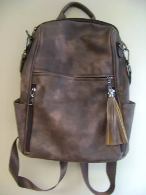 Fadeon Designer Womens Brown Leather Backpack Purse Handbag