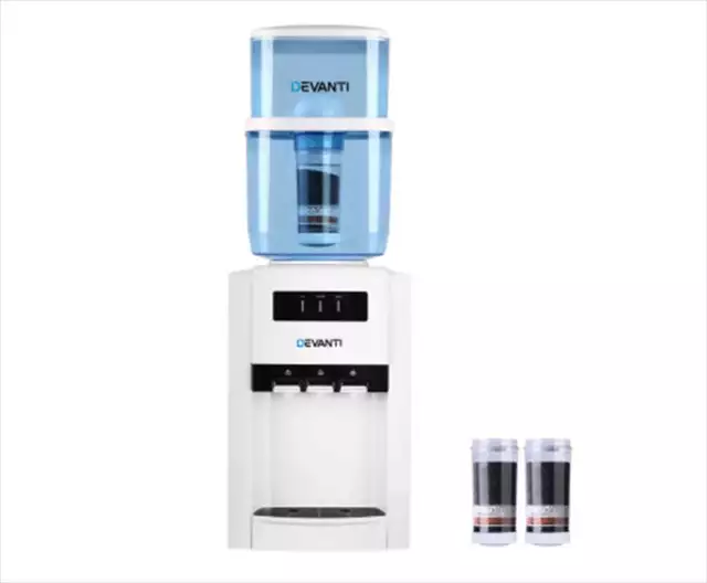 22L Bench Top Water Cooler Dispenser Purifier Hot Cold Three Tap with 2 Repla...