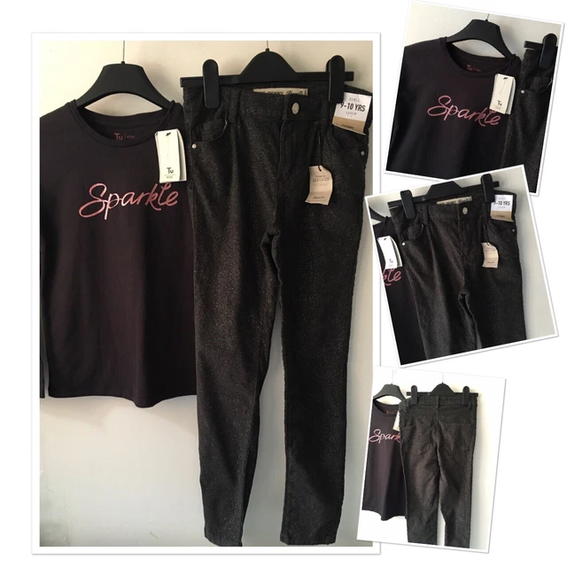 Denim&co girls sparkle skinny cord jeans & new sparkle logo TU top 9-10 years