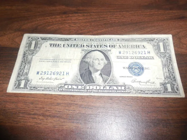 1935 One Dollar Bill - Silver Certificate - 6921H - Blue Seal - Circulated