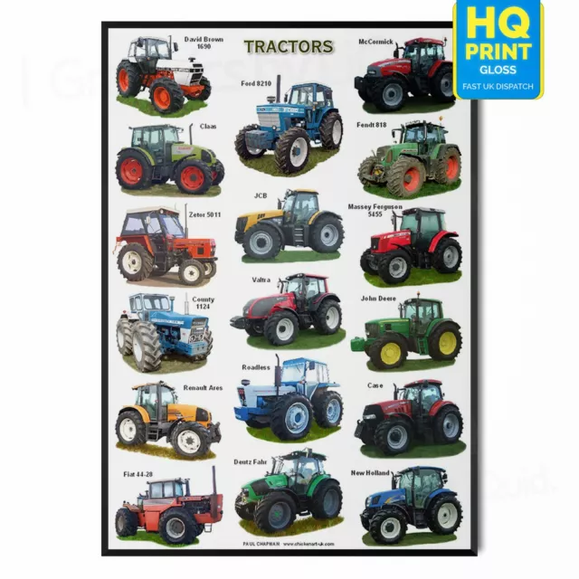 Popular Tractors John Deere, New Holland, David Brown Poster Print | A5 A4 A3 A2