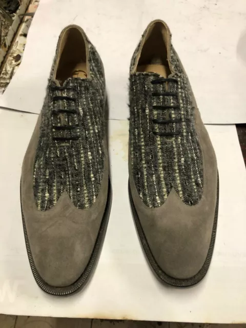 Scarpe uomo stringate in pelle e tessuto lavorazione artigianale suola in cuoio