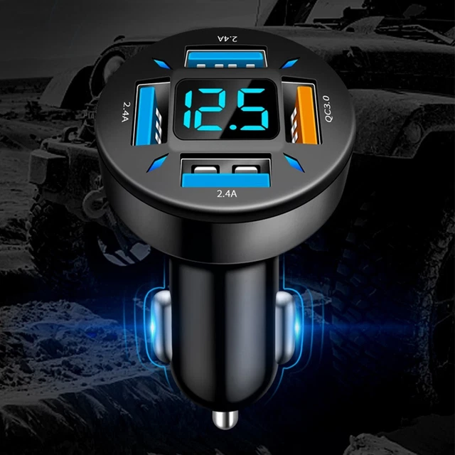 1 PZ. Caricabatterie auto super veloce universale 4 porte USB QC3.0 con tensione Wi