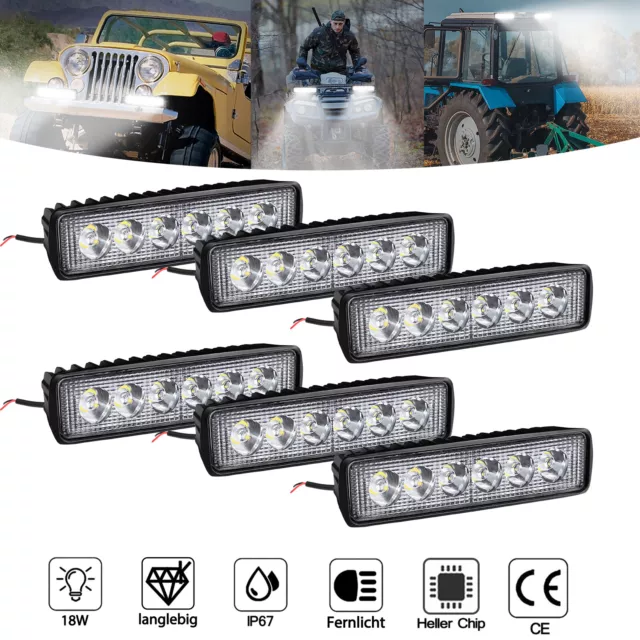 6x 18W LED Arbeitsscheinwerfer Scheinwerfer Offroad Jeep LKW Beleuchtung IP67