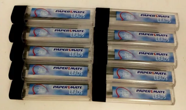 Papermate HB .5mm Pencil Lead Refills Lot of 10 Tubes 12 Leads 120 Leads Total