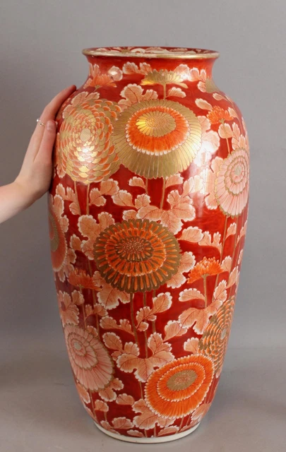 Large 21.5in Antique Japanese Export Hand Painted Kutani Meiji Porcelain Vase