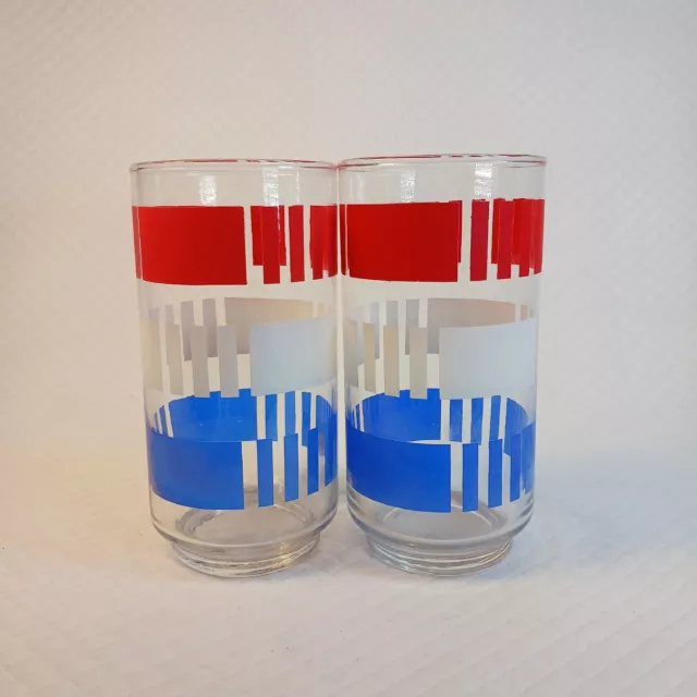 Vtg 70s Libbey Patriotic 4th Of July Red White And Blue Drinking Tea Water...