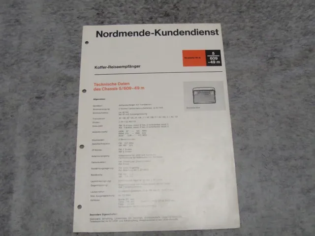 Schaltplan Service Manual Kofferradio Radio Nordmende Stradella 49m  5/609-49m