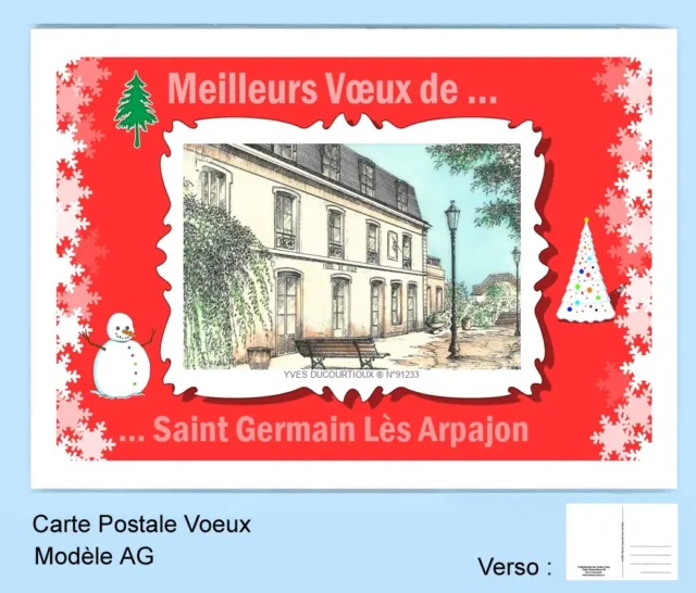 Cp Ag 91233 Carte Postale Voeux Fond Rouge 91 Saint Germain Les Arpajon