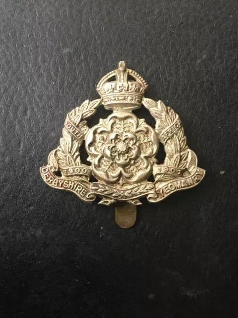 Superb WW1 Era Derbyshire Yeomanry White Metal Cap Badge…..Lovely!