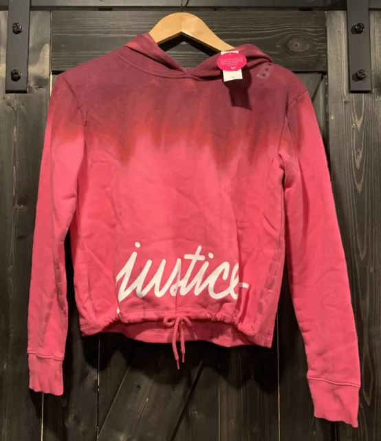 NWT Justice Girls 12 Maroon Red Pink Ombre Cropped Tie Dye Hoodie Sweatshirt