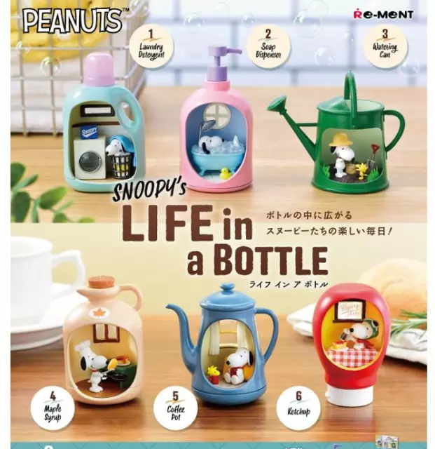 Re-Ment PEANUTS SNOOPY'S LIFE in a BOTTLE 6 type set Japan NEW
