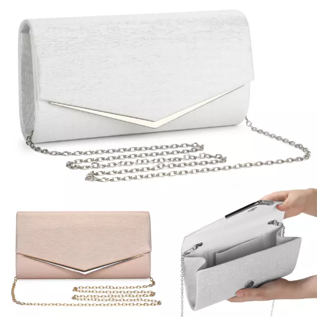 Womens Envelope Evening Clutch Bag Wedding Party Prom Handbag Chain Purse UK