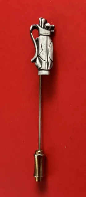 Golf Bag (Clubs) Pewter Stick Pin Tie Tack Hat Scarf Lapel Coat Collar Vintage