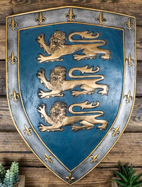 Gran Caballero Medieval Armas Reales de Inglaterra Tres Leones Escudo Placa de pared 18 "H